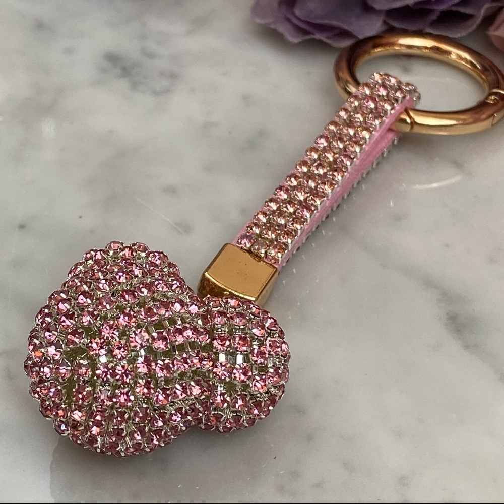 Chic Pink Crystal & Leather Mickey Mouse Keychain - Picture 7 of 14